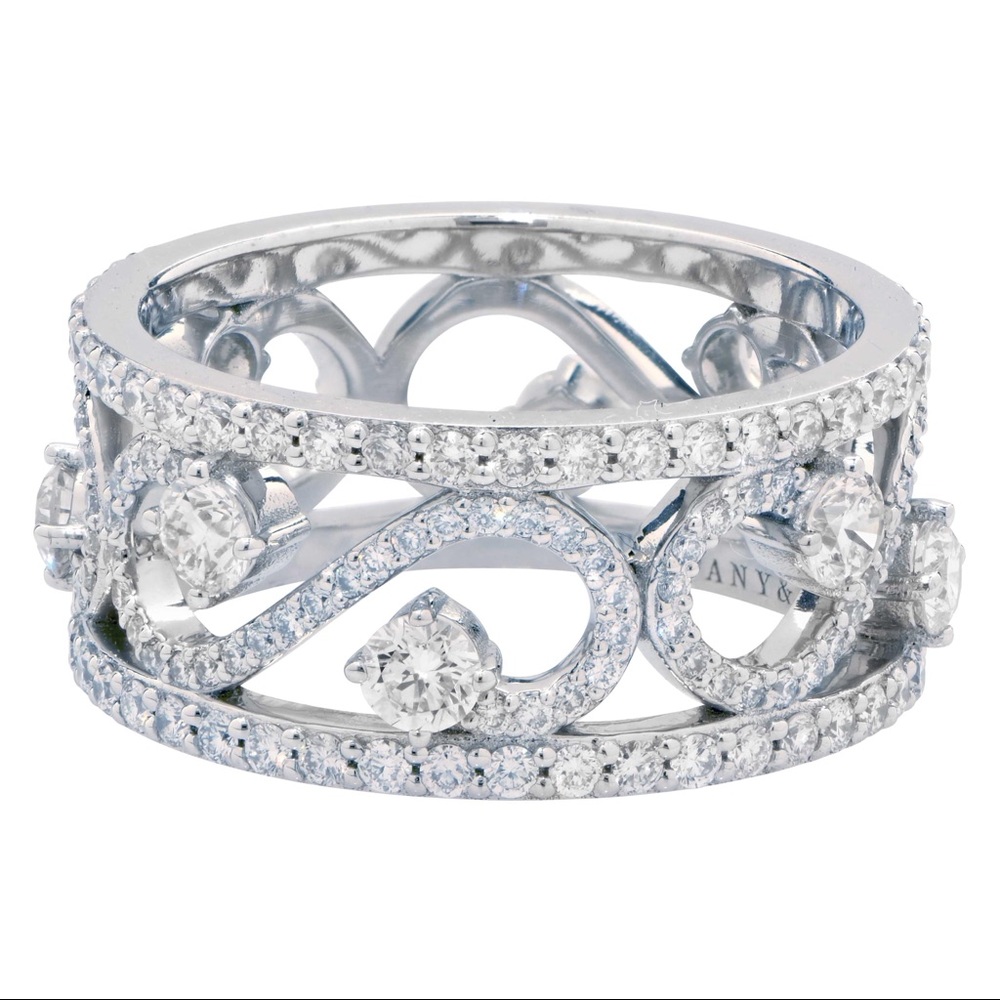 Tiffany & Co enchant scroll diamond platinum band ring - Picture 5 of 7